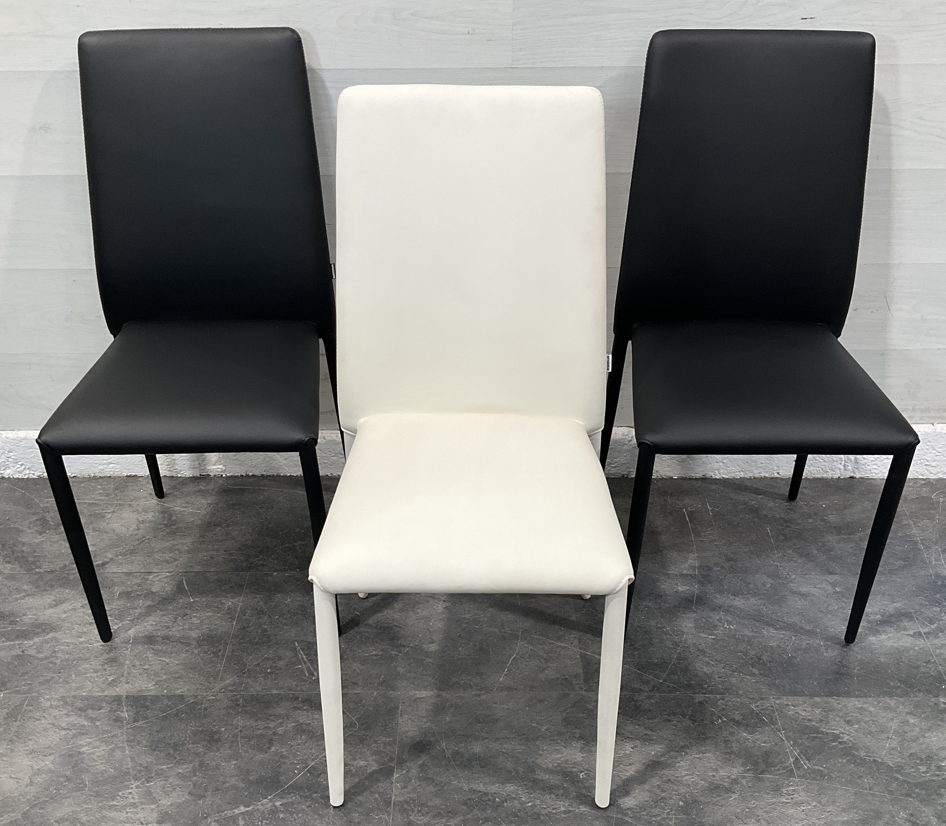 * Three Bontempi Casa Fully Upholstered Stackable Dining Chairs