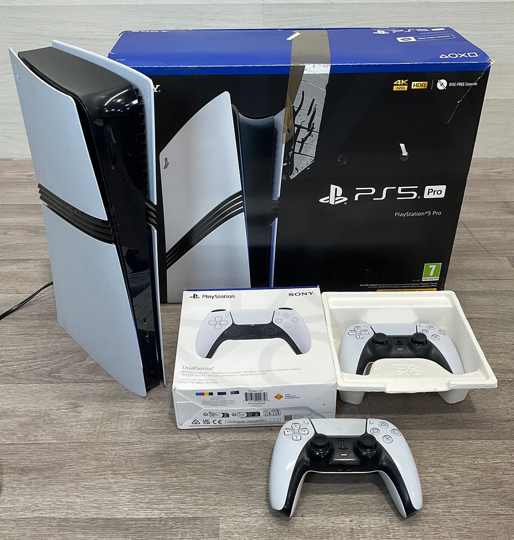 Lot 1: * Sony PlayStation 5 Pro Model CFI-7021 Console with Two DualSense Controllers