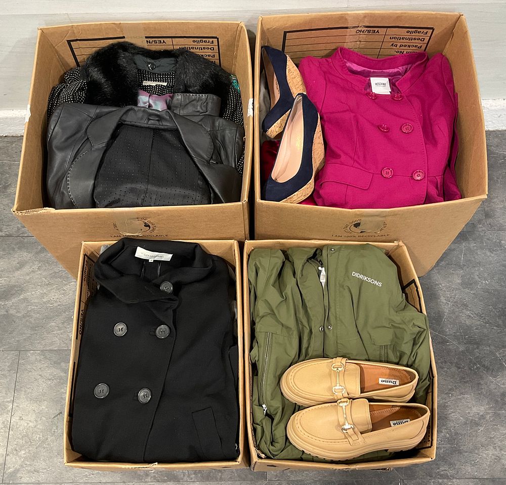 Lot 11: * 4 Cartons Containing An Assortment of Clothing and Footwear including Moschino and Dune