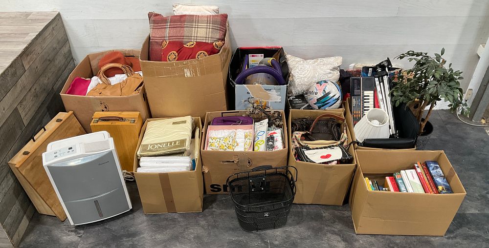 Lot 13: * 10 Cartons Containing An Assortment Of Household Goods including Duracraft Dehumidifier and Casio PT-82 Keyboard