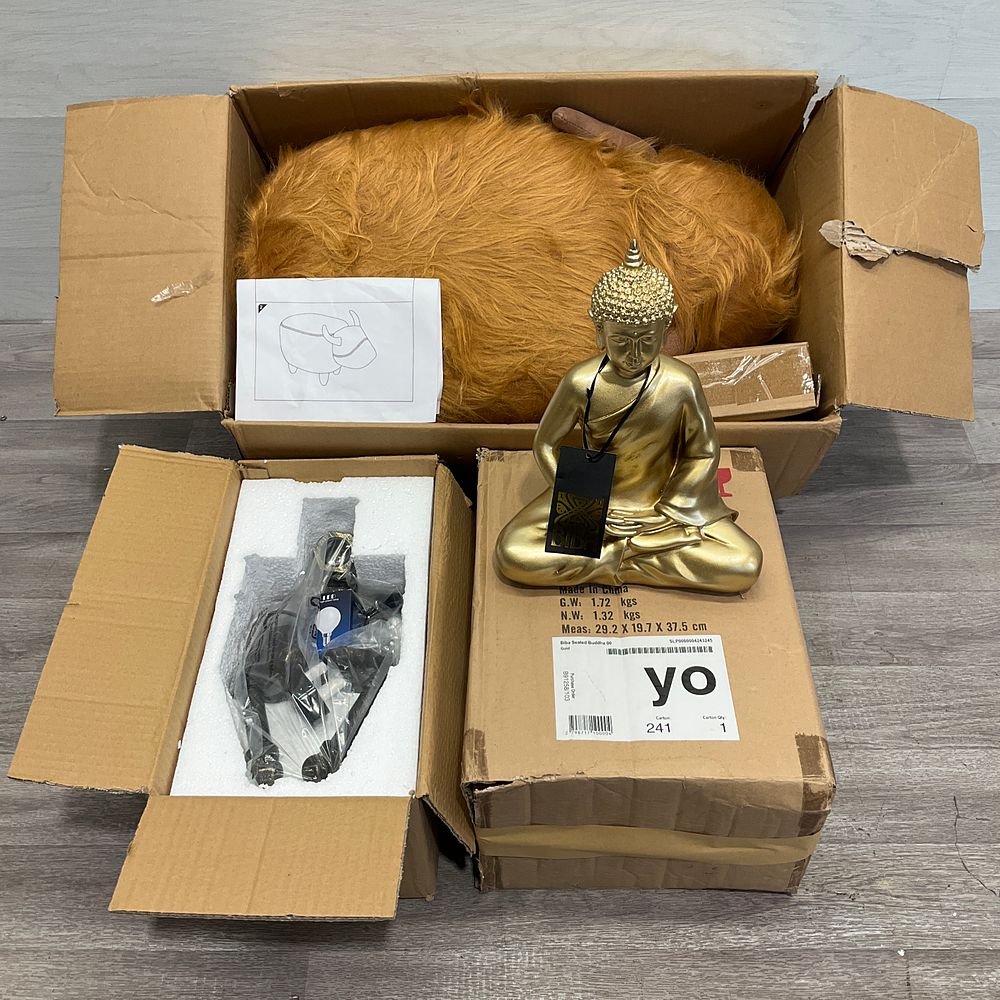 Lot 31: * 3 Cartons Containing An Assortment of Household Goods including a Biba Buddha Statue