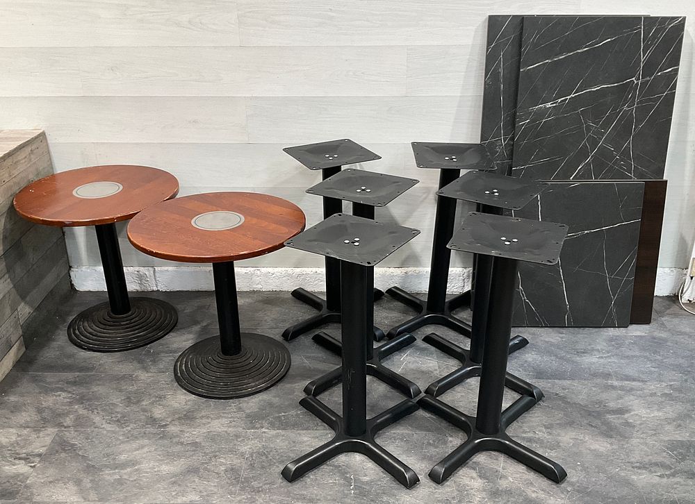 Lot 52: * A Collection of Assorted Commercial Pedestal Table Bases and Table Tops