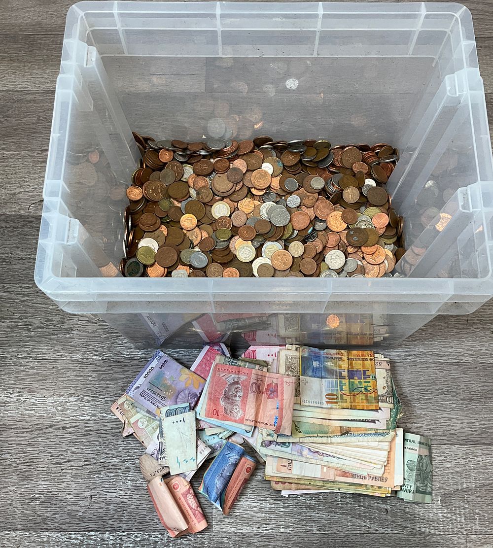 Lot 64: A Crate Containing A Collection of Assorted International Coins & Banknotes