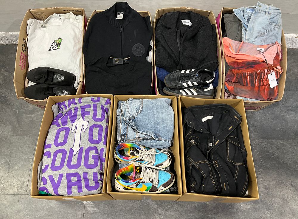 Lot 95: * 7 Cartons Containing Assorted Clothing & Footwear including Adidas Samba and Nike SB Chunky Dunky