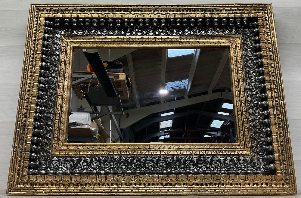Lot 98: * A Rectangular Ornate Gilt and Silvered Wall Mirror