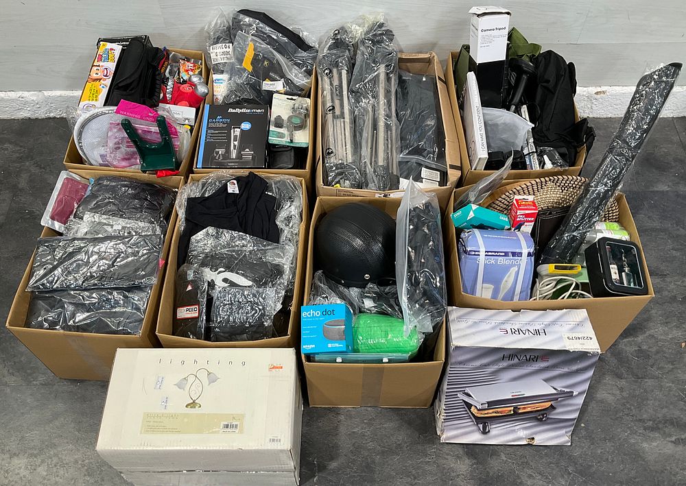 Lot 125: * 8 Cartons Containing An Assortment of Household Goods including Amazon Echo Dot and BaByliss Trimmer Set