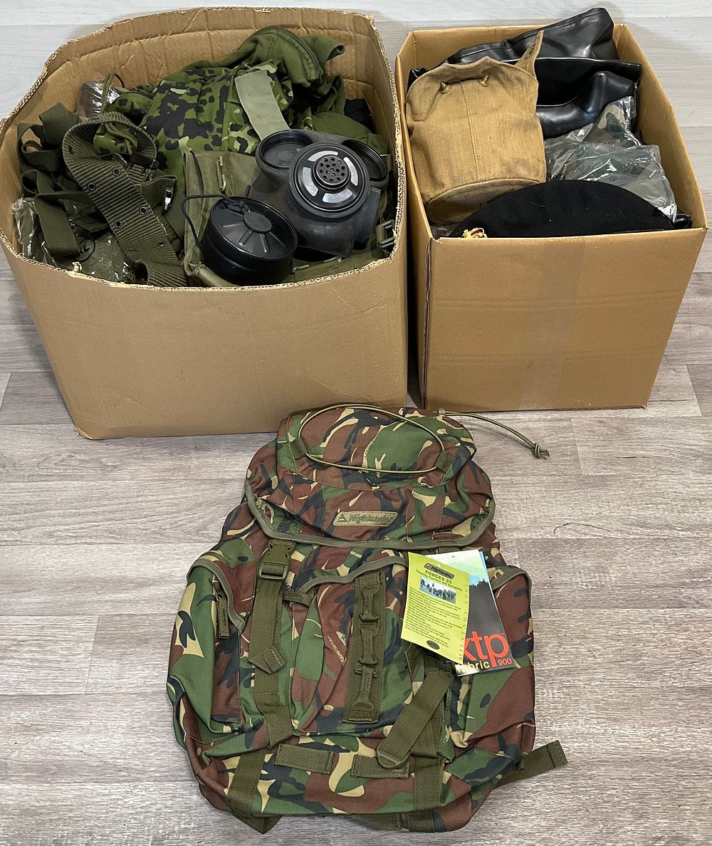 Lot 139: * 2 Cartons Containing An Assortment of Clothing & Footwear Including British and NATO Military Equipment