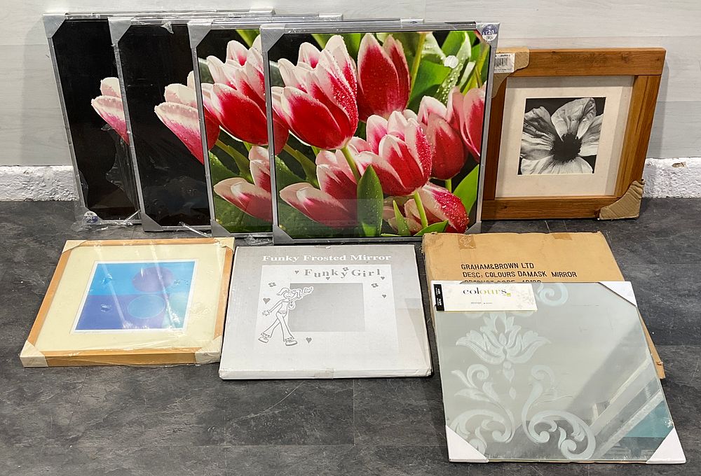 Lot 161: * A Collection of Assorted Contemporary Wall Art and Mirrors including Graham & Brown Damask Mirror