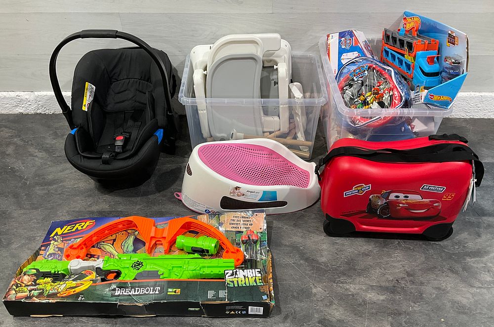 Lot 11: * 2 Cartons and Assorted Items Containing A Collection of Household Goods including Nerf and Hot Wheels Toys