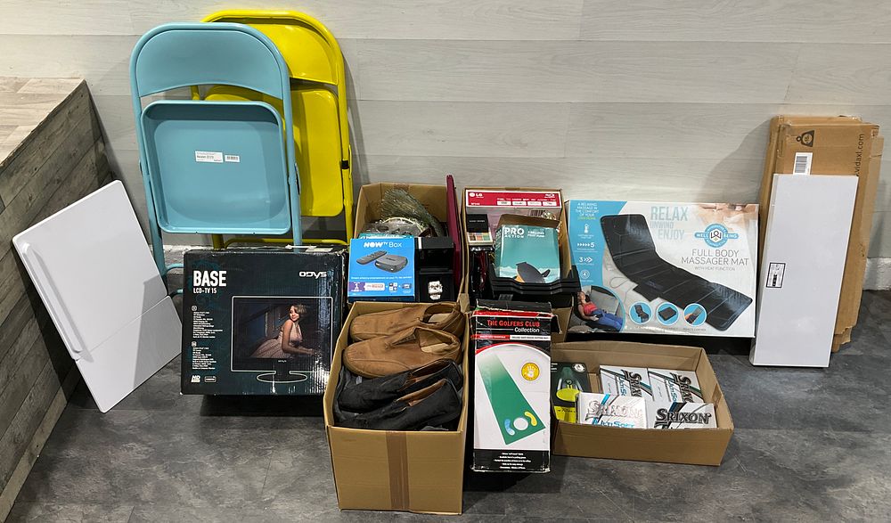 Lot 12: * 5 Cartons and Loose Goods Containing An Assortment of Household Goods including Odys Base LCD-TV 15 and Srixon Golf Accessories