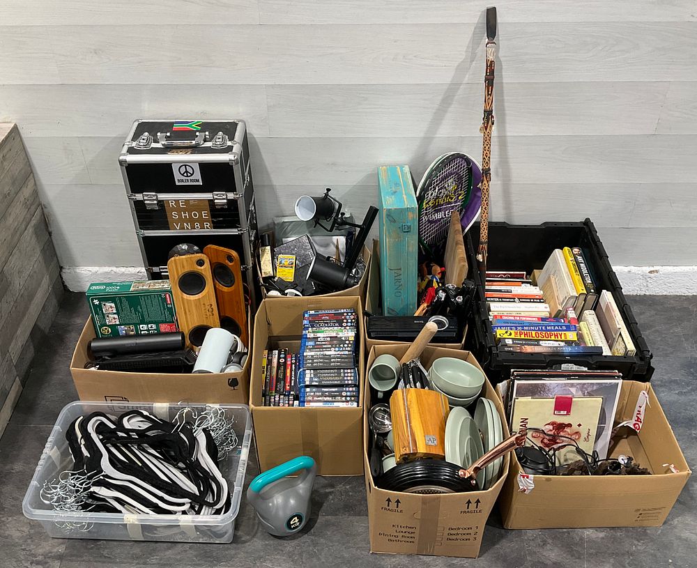Lot 17: * 6 Cartons & 2 Crates Containing Assorted Household Goods, Media & Electronics