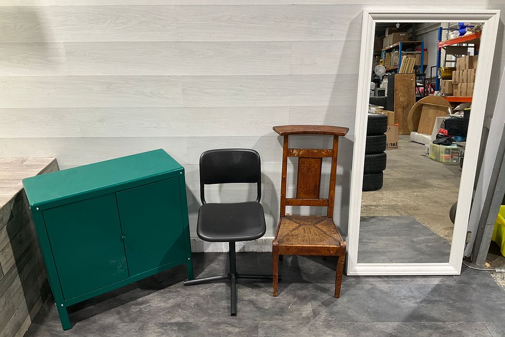 Lot 50: * An Assortment of Household Furniture and Goods including IKEA Smällen Swivel Chair and Toftbyn Mirror