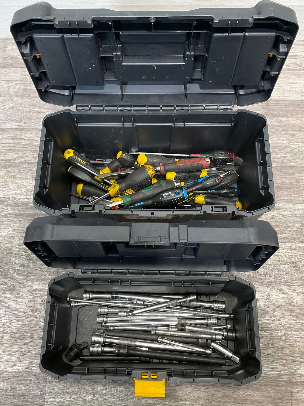 Lot 59: * Two Stanley Toolboxes Containing An Assortment of Screwdrivers and Socket Extension Bars