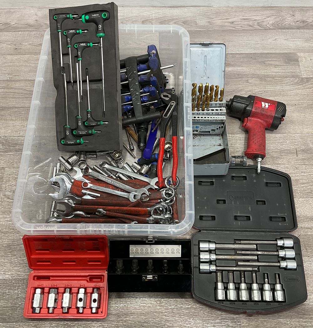 Lot 63: * A Crate and Multiple Cases Containing An Assortment of Mechanical Tools including Halfords Advanced Torx Sets and a Beast Impact Wrench