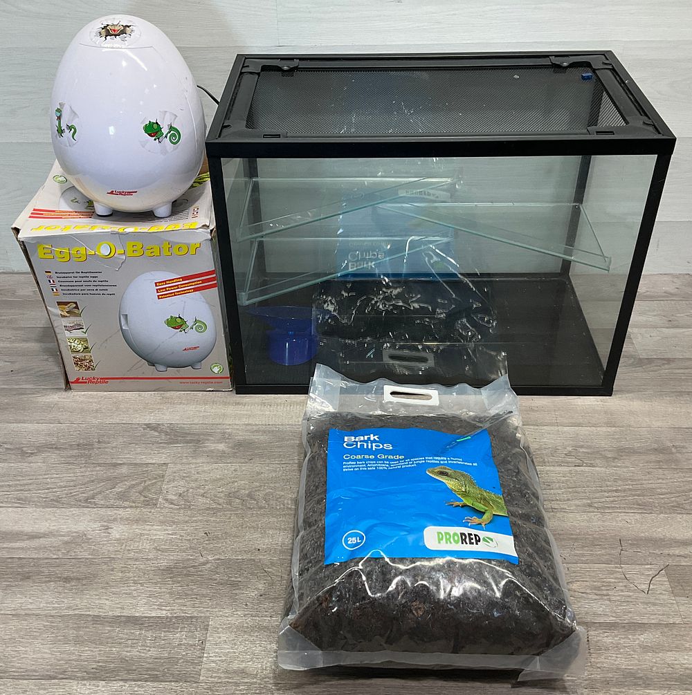 Lot 78: * An Assortment of Reptile Breeding and Habitat Goods including a Lucky Reptile Egg-O-Bator and a Critter's Choice Terrarium