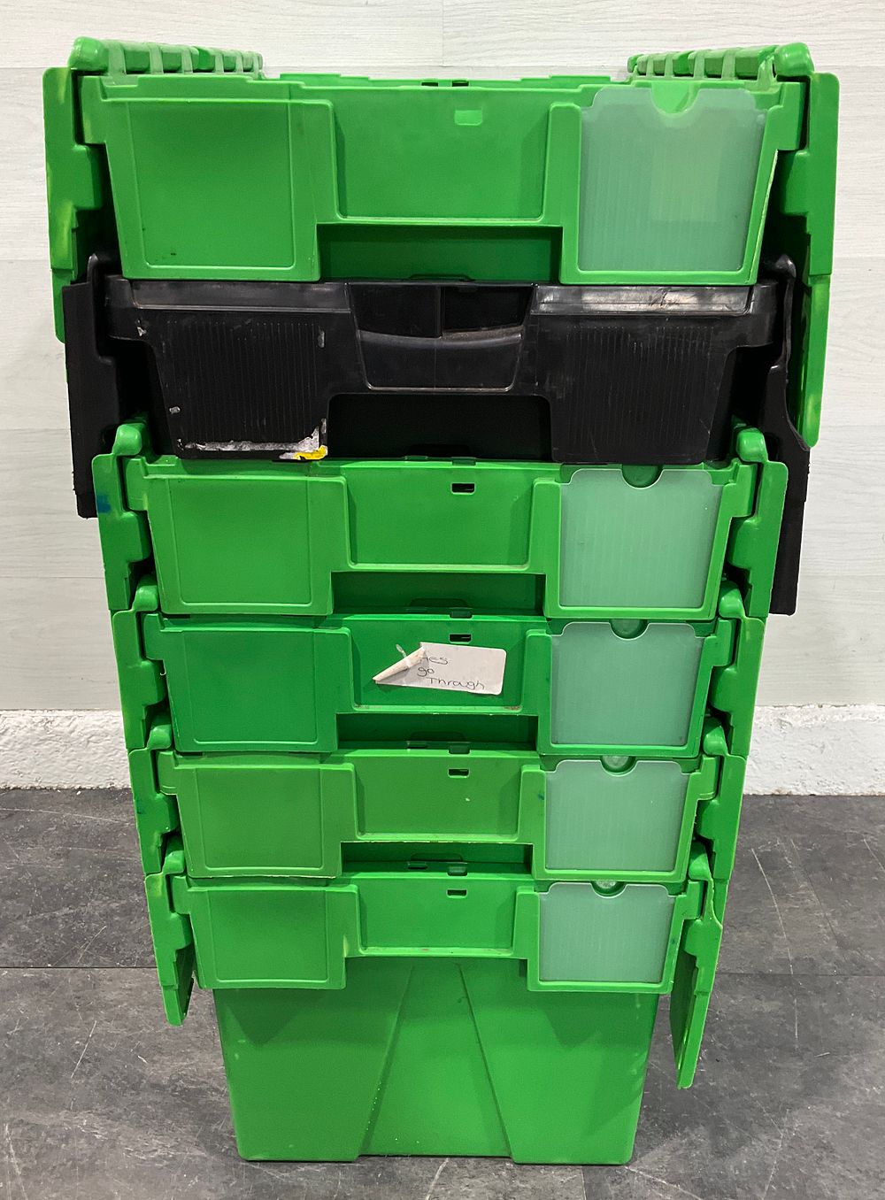 Lot 96: * 6- Stackable Plastic Totes