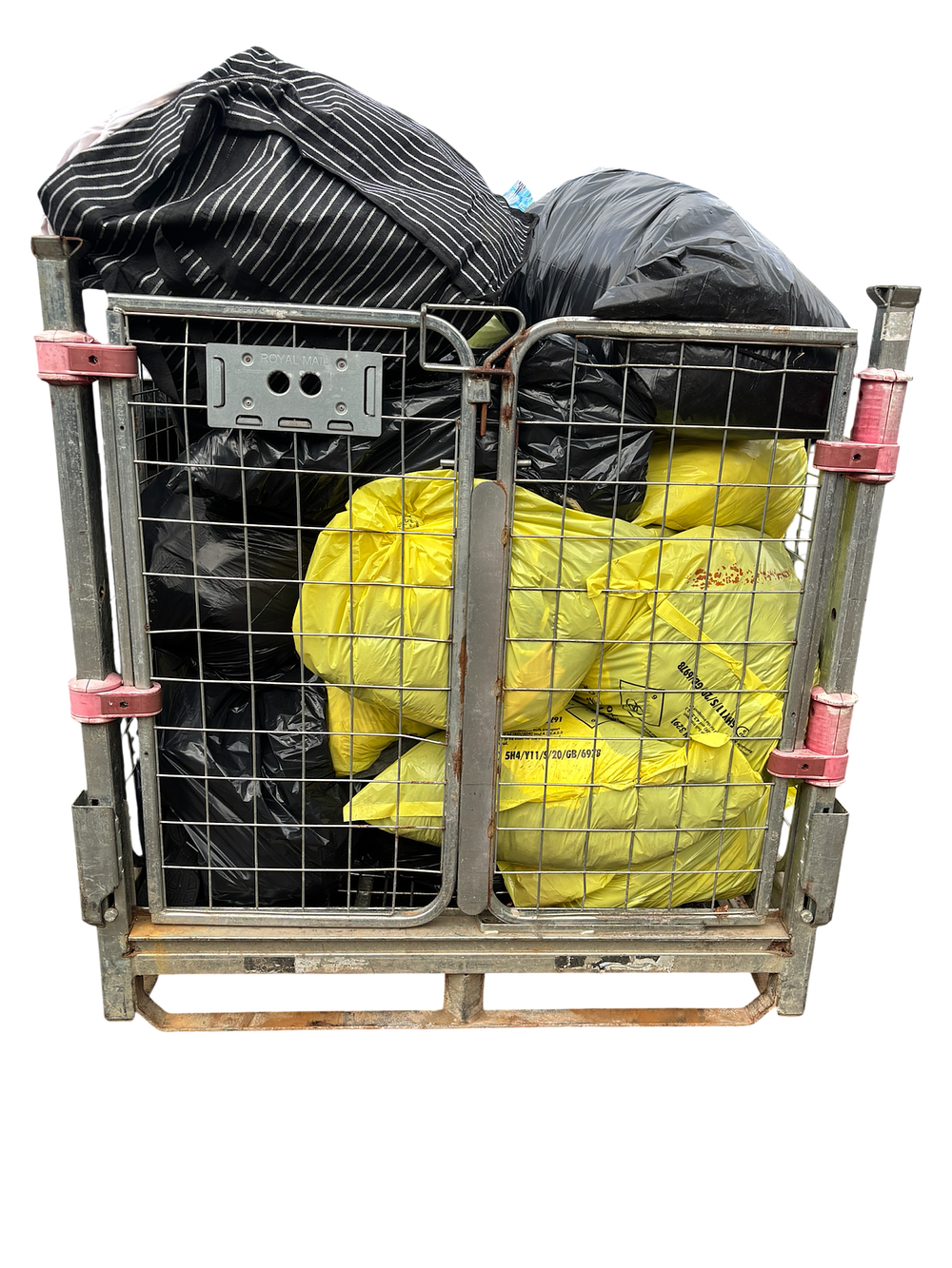 Lot 101: * A cage containing assorted clothing and footwear - CAGE NOT INCLUDED