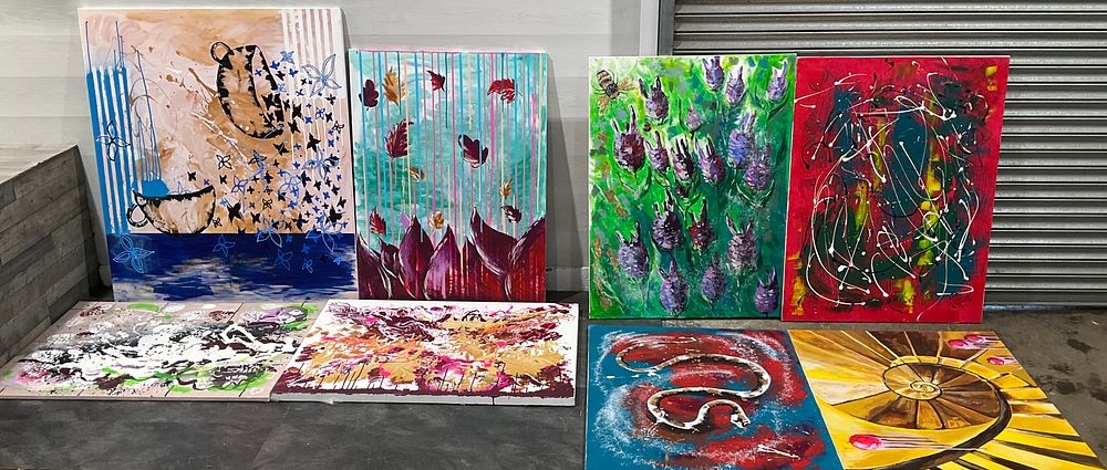 Lot 148: * Assorted Contemporary Paintings on Stretched Canvas