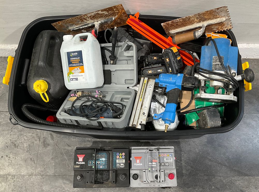 Lot 154: * A Crate Containing An Assortment of Power Tools and Other Goods