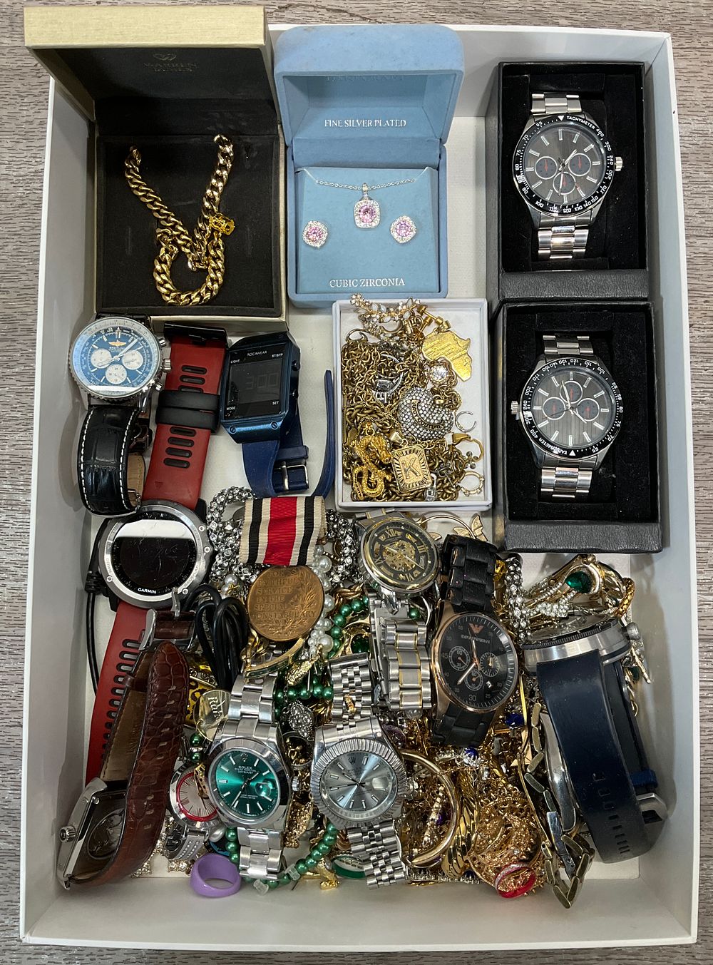 Lot 8: * A Crate Containing An Assortment of Jewellery and Watches