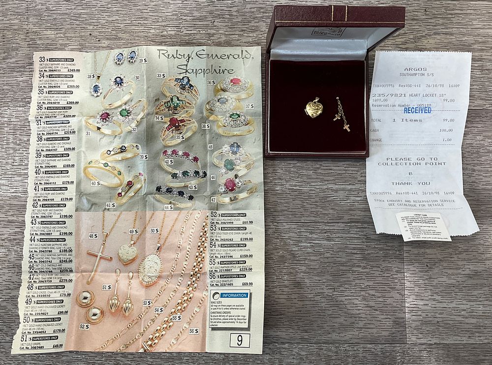 Lot 10: * An 18ct Yellow Gold Locket Marked 750, Total Approx. Weight 1.5g & A 9ct Yellow Gold Cross And Pendant Earring Marked 375, Total Approx. weight 0.5g