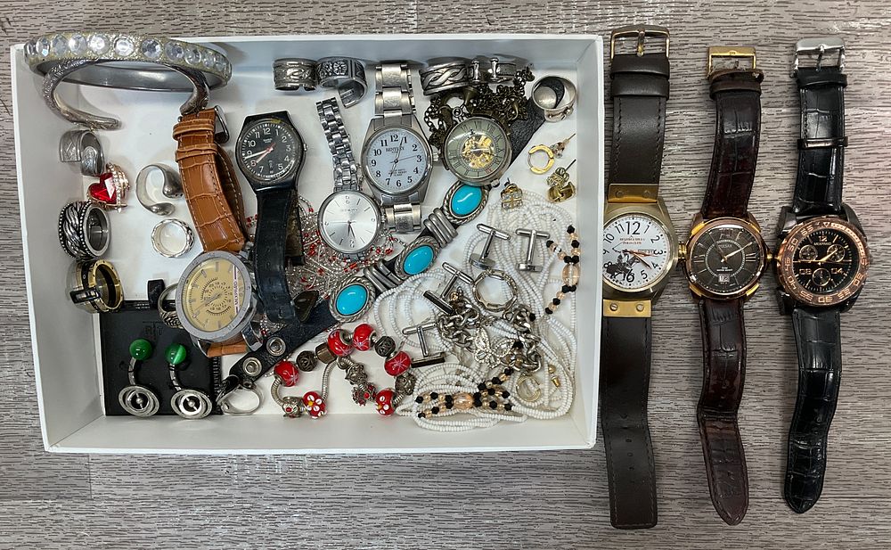 Lot 14: * A Tray Containing An Assortment of Wristwatches and Jewellery