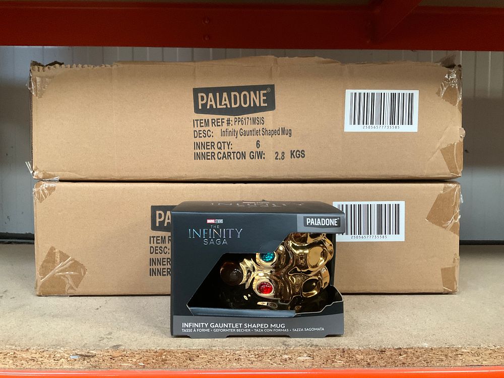 Lot 55: 2 Trade Cartons Each Containing 6 Paladone Marvel Infinity Gauntlet Shaped Mugs