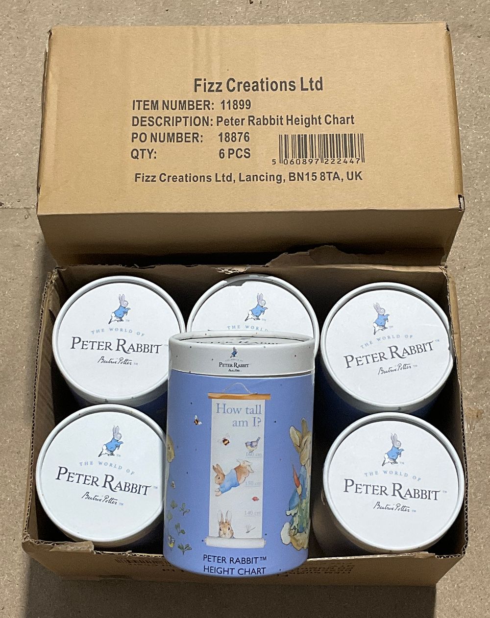 Lot 74: 2 Trade Carton Each Containing 6- Boxed Peter Rabbit Height Charts