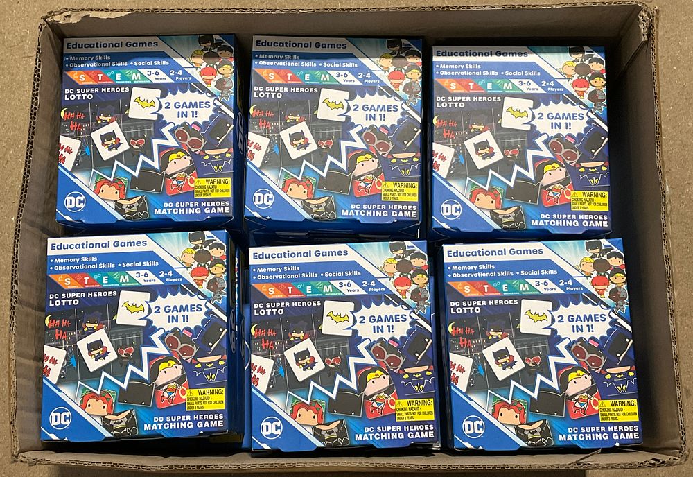 Lot 77: A Trade Carton Containing 30 Boxed Paladone DC Super Heroes 2 Games In 1 Sets