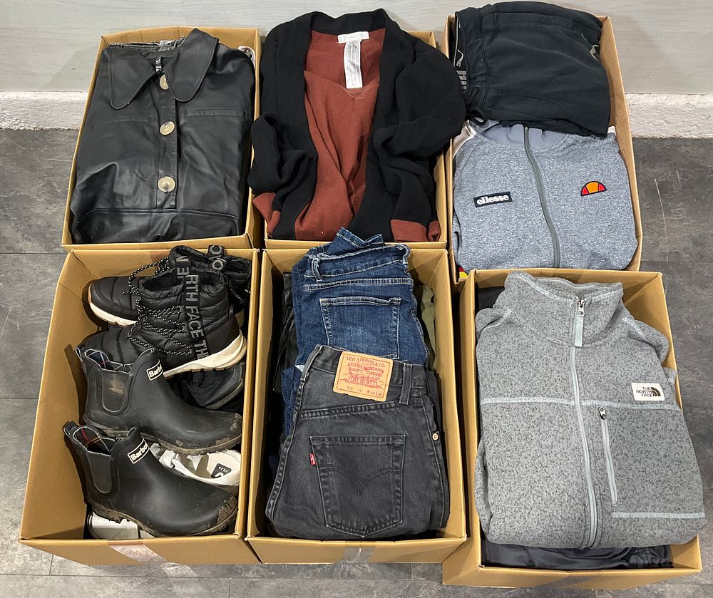 Lot 89: * 6 Cartons Containing Assorted Clothing and Footwear including Barbour and The North Face