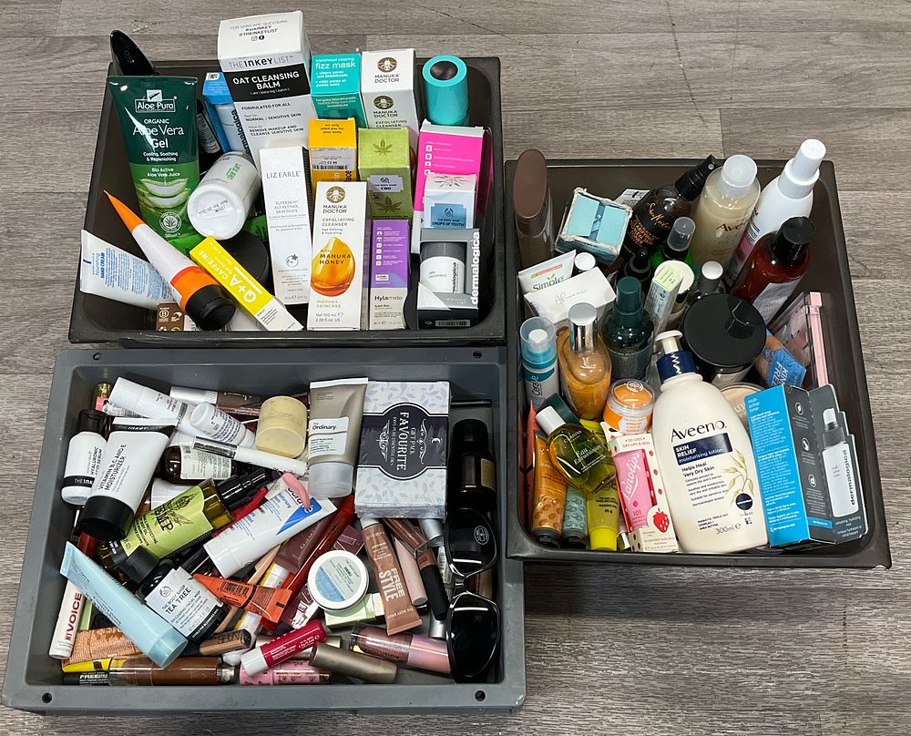 Lot 94: * 3 Crates Containing A Collection of Assorted Goods including Aveeno, Liz Earle and Dermalogica