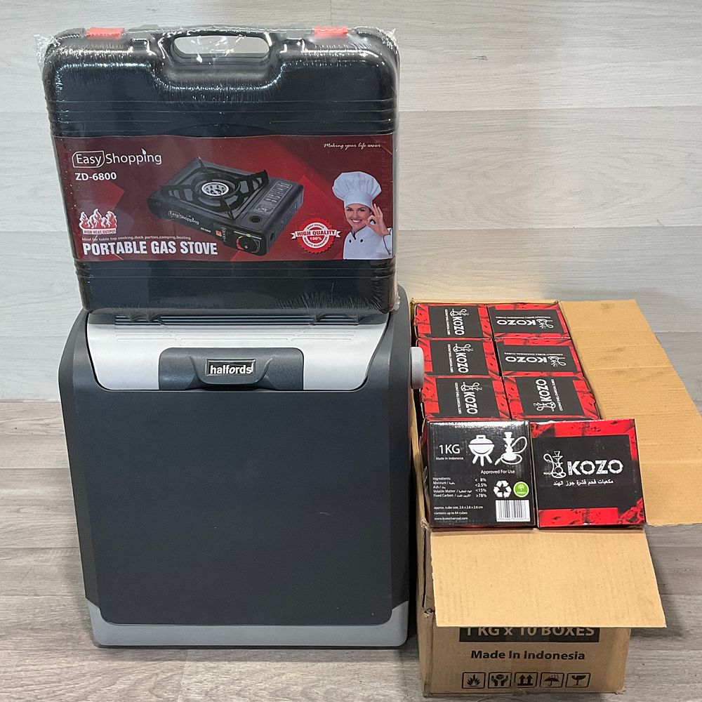 Lot 117: A Collection of Assorted Outdoor Cooking and Cooling Goods including an Easy Shopping ZD-6800 Portable Gas Stove