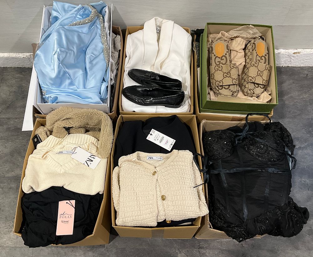 Lot 127: * 6 Cartons Containing Assorted Clothing and Footwear including Zara