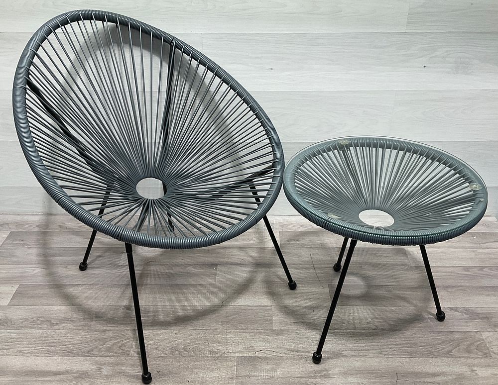 Lot 133: * A Grey Acapulco Style Lounge Chair and Matching Side Table