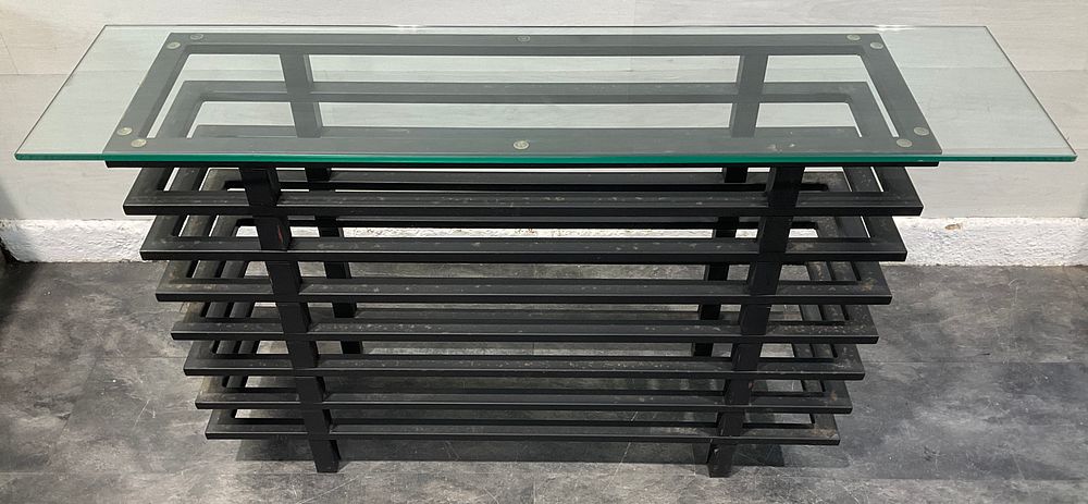 Lot 164: A Modernist Black Finished Tubular Steel and Glass Console Table