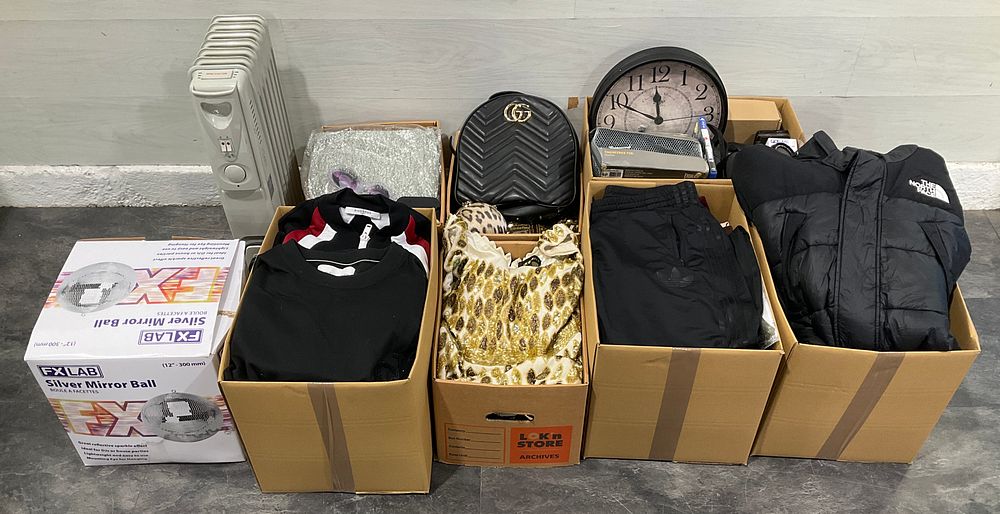 Lot 20: * 8 Cartons and an Oil Filled Radiator Containing Assorted Household Goods, Apparel & Electronics including Canon EOS 650D