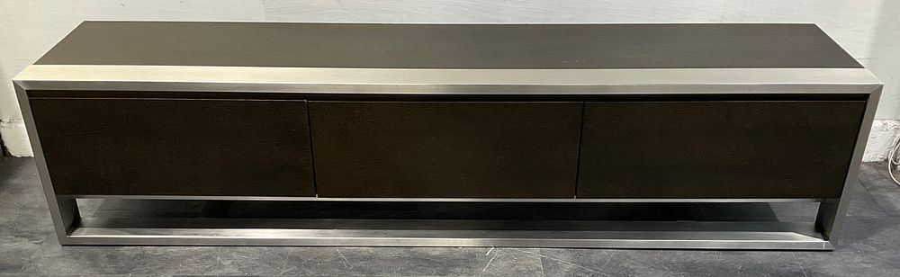 Lot 21: * A Three Door Low Profile TV Unit In Dark Wood and Brushed Metal