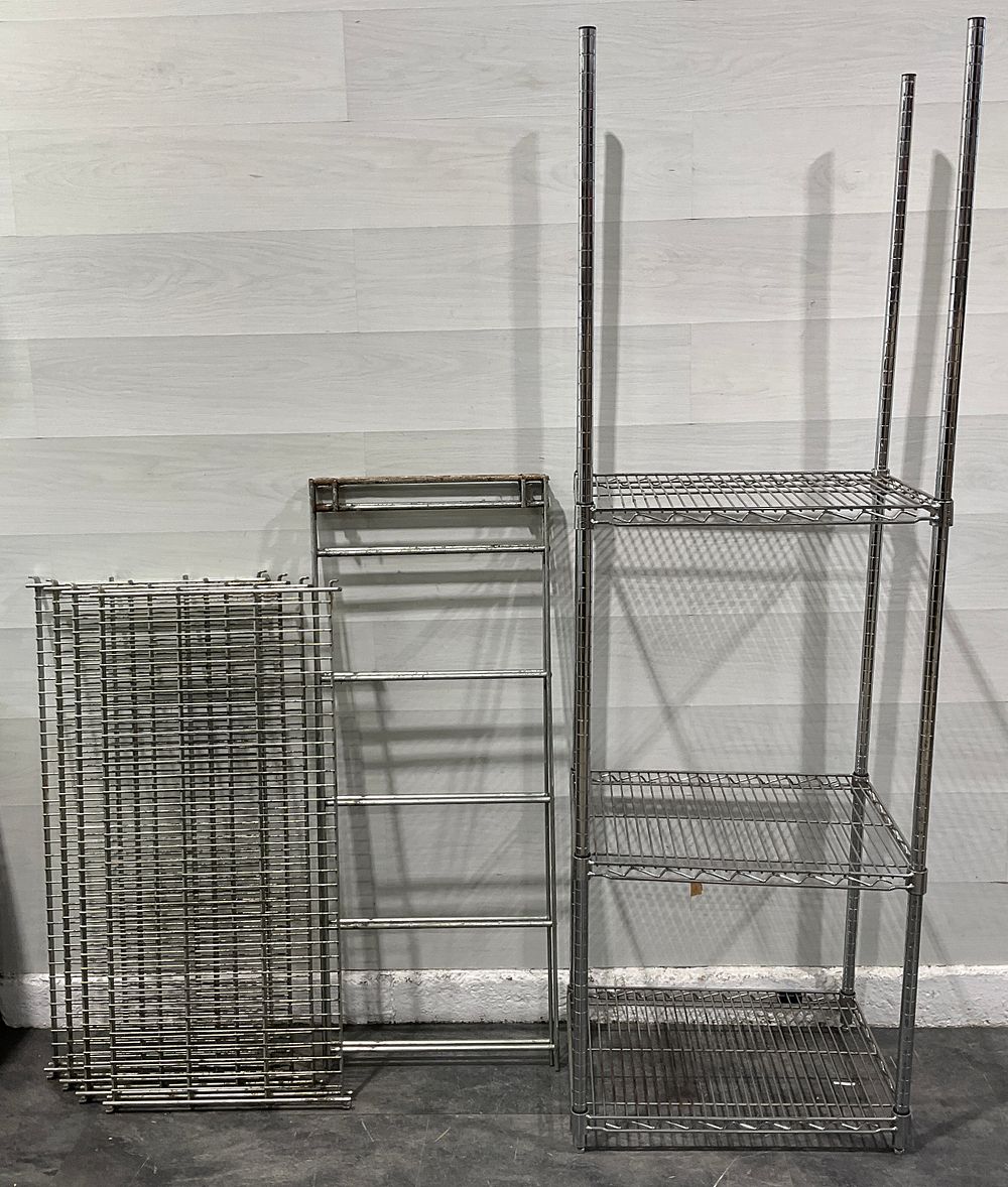 Lot 60: * An Assortment of Industrial Chrome Wire Shelving Units and Components