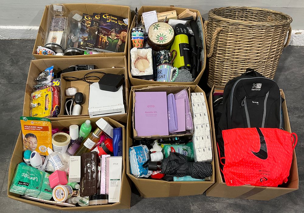 Lot 63: * A Wicker Basket and 6 Cartons Containing Assorted Goods including Nintendo Wii, Nespresso Machine and Skincare
