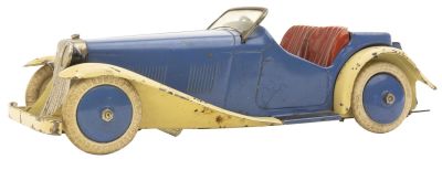Meccano Open Roadster. English, Circa 1935, 8.25" L Red, white, and Blue; what were those Brits 