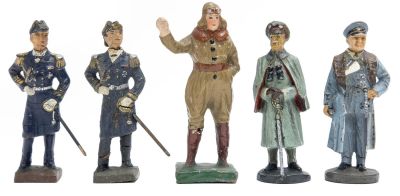 Group of Five Soldiers/Sailors. German, French and Japanese Aviator, Circa 1930's, 3 - 3.25" L 