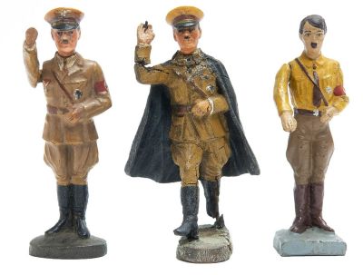 Three Hitler Figures. Elastolin and Lineol, German/French, Circa 1930's, 3 - 3.25" T These 