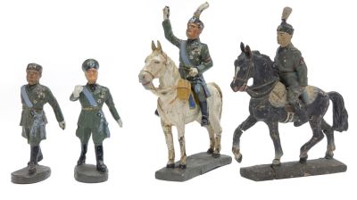 Four Mussolini Figures. Elastolin and Lineol, German/French, Circa 1930's, 3-4.5" T 
Condition 
