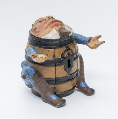 Man in Barrel Cast Iron Inkwell. Ives, Blakeslee Co. Bridgeport, CT - 1880 This is a rare 