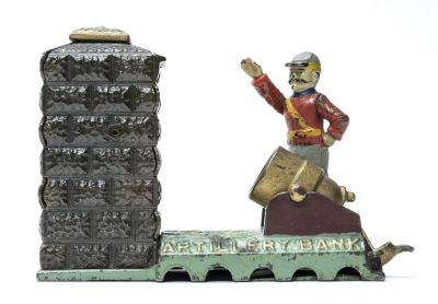 Artillery - Southerner Iron Mechanical Bank. J. &amp; E. Stevens Company Cromwell, CT - Mid 