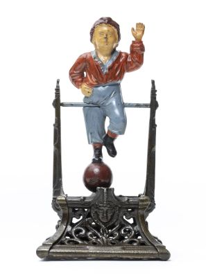 Boy on Trapeze Iron Mechanical Bank. J. Barton Smith Philadelphia, PA - 1880's This is a far 