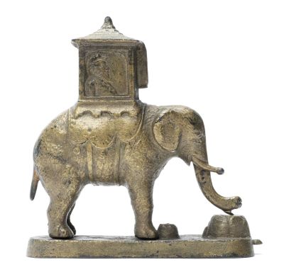 Elephant Locked Howdah Iron Mechanical Bank. Design by Charles Ohm Sr. and John Thalheim Made by 