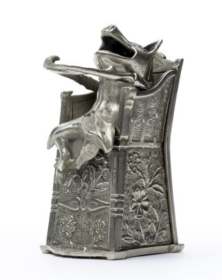 Pig in Highchair Iron Mechanical Bank. J. &amp; E. Stevens Cromwell, CT - 1897 Near Mint Condition