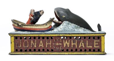 Jonah and the Whale Iron Mechanical Bank. Shepard Hardware Co. Buffalo, NY - 1890's Excellent 