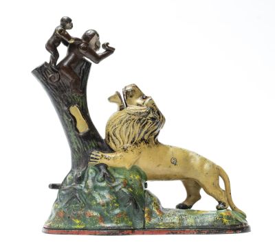 Lion and Monkeys - Double Peanut Iron Mechanical Bank. Kyser &amp; Rex Philadelphia, PA - 1890's 